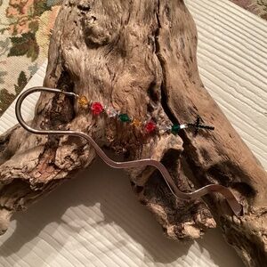 Silver Shepherd Hook Bookmark w/ Crystal Cross / Crystal Beads